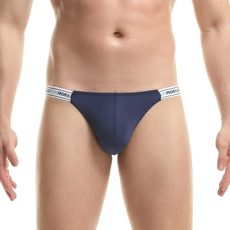 Men's Underwear Solid Color Elastic Tight Sexy Low Waist Ice Silk High Fork Thong Fitness Sports Comfortable Triangle Shorts