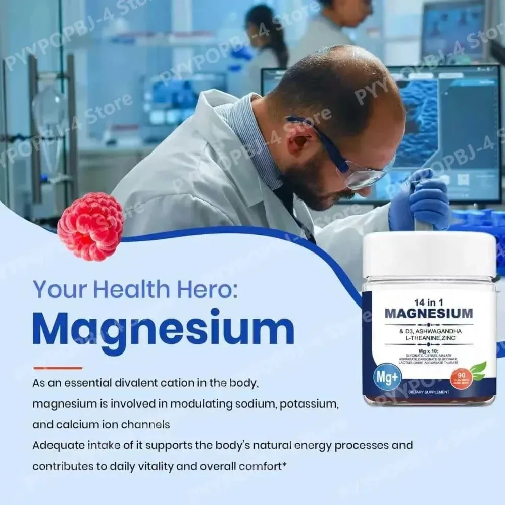 Magnesium Complex 14 in 1 Gummies with Ashwagandha L Theanine D3 Zinc Daily Nutrition Supplement Sleep Calm Support