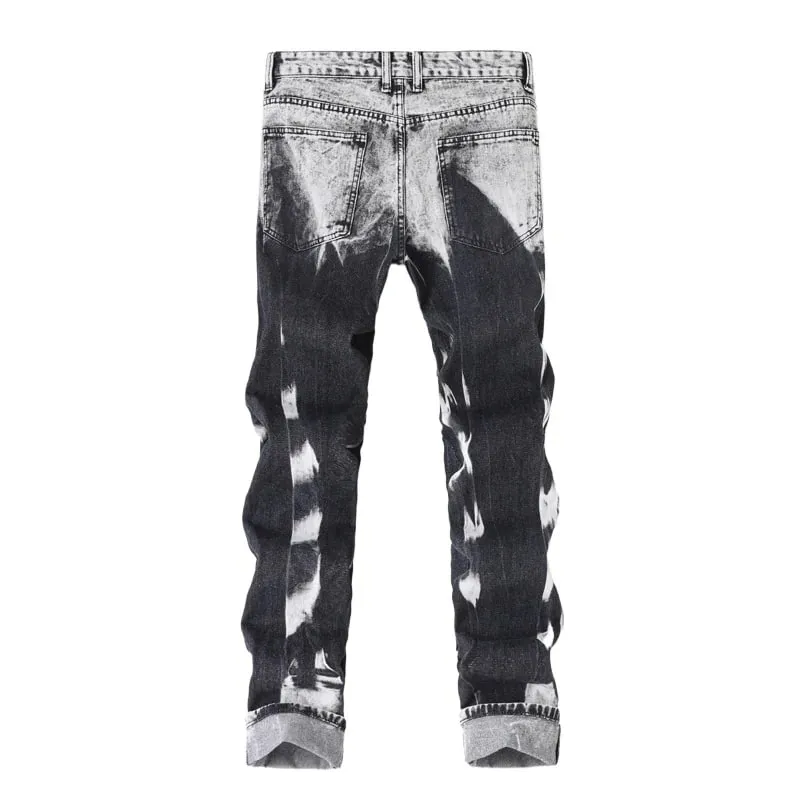 New Patchwork Ripped Jeans Men's Slim Fit Moto Biker Fashion Denim Trousers Vintage High Street Black Casual Pants Street Wear