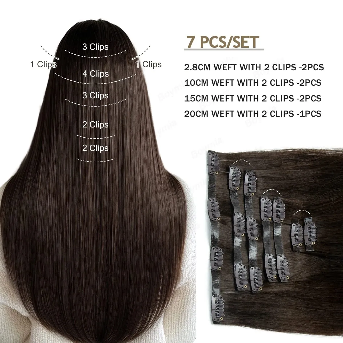 Invisible Thick PU Clip in Hair Extensions Real Human Hair Straight Remy Hair Clip in Hair Extensions 7pcs for Women Daily Use
