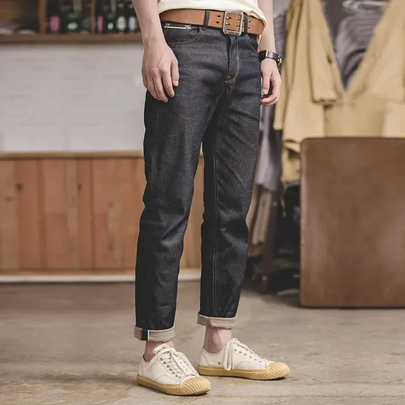 Maden retro 11.6oz algodão ourela jeans cru cônico ajuste regular jeans com zíper voar calças masculinas versáteis de alta qualidade