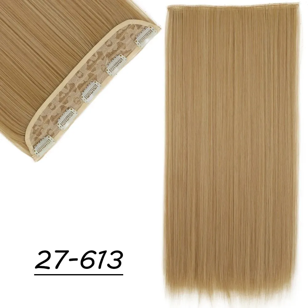 Synthetic 5 Clip In Hair Extensions Long Straight Hairstyle Hairpiece Black Brown Blonde 24Inch Natural Fake Hair For Women