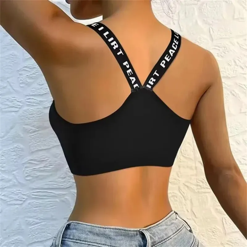 Comfortable Workout Activewear Without Underwire Sports Underwear Women Yoga Fitness Seamless Crop Top Wide Letter
