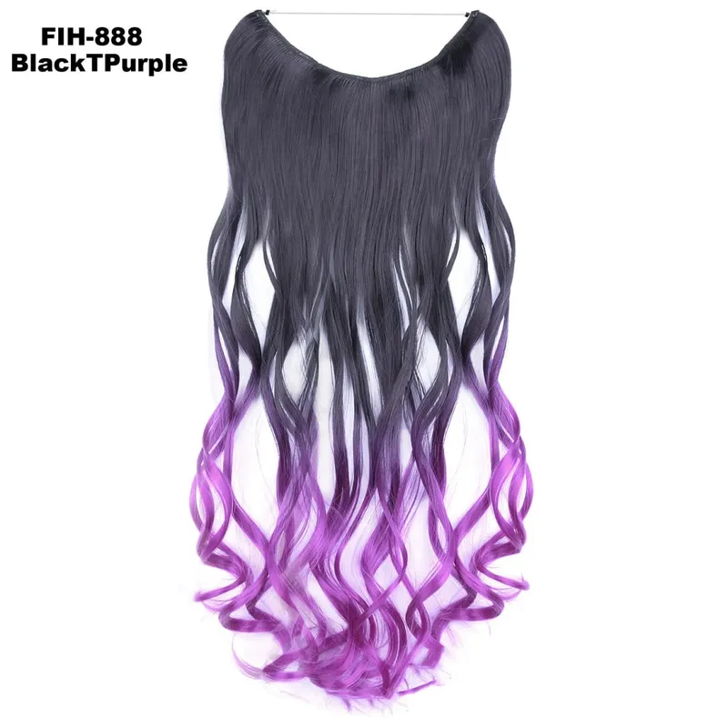 Synthetic One piece Hair Extensions No Clip No Glue Invisible 24inch Long Straight Wave Heat Resistant String Hairpiece