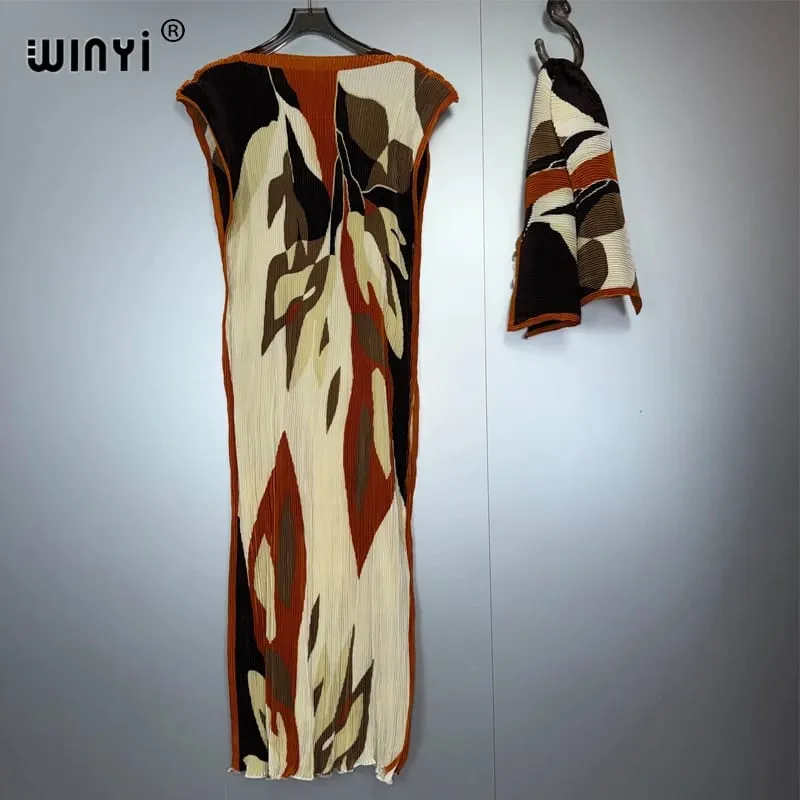 Pleated Elastic Slim Dress Women Crumple Design Pleated Luxury Abaya Muslim Party Dress Poncho for Women Beach Wear Kaftan