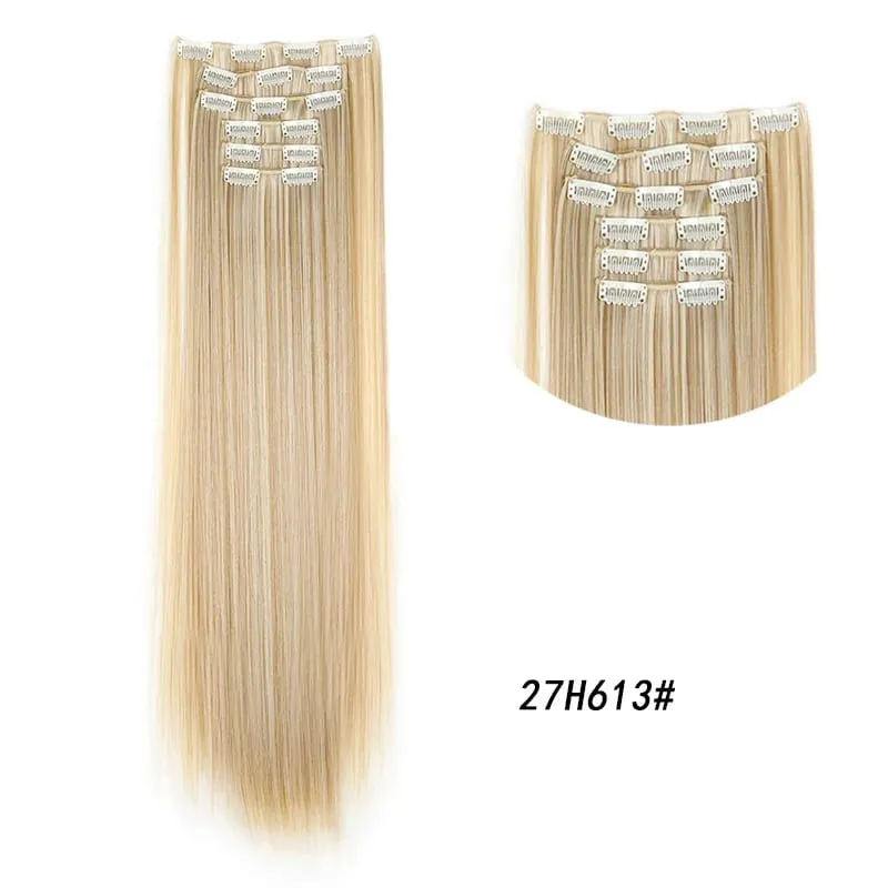 Clips In Hair Extension Long Straight Hair Pieces Clip In Hair Extension 24Inch 6Pcs Synthetic Fake Hair Ppieces For Women