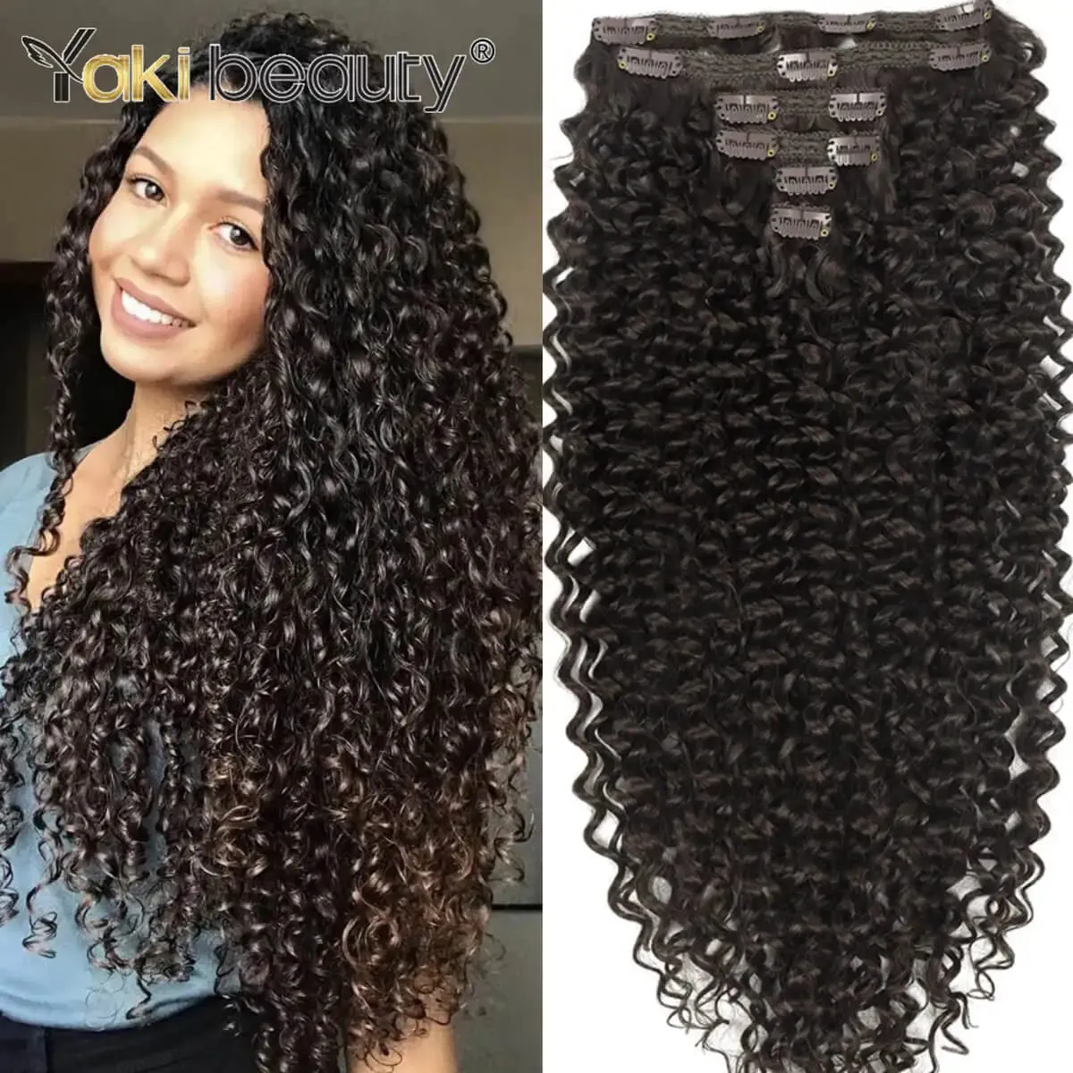 26'' Synthetic Jerry Curly Hair Extensions Double Weft Clip-In Full Head 6PCS/Set Organic Ice Silk Hairpiece Black/Brown 160g