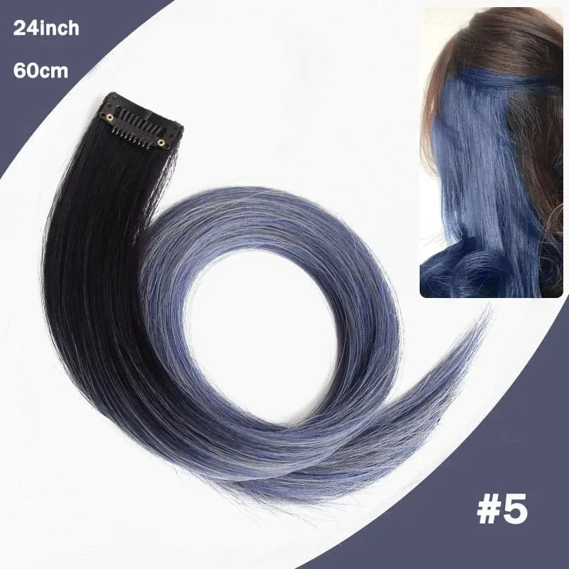 Hair Clips Hair Extensions Wig Synthetic Long Straight Gradient Color Clip-in Hair piece Hair Clips for Hair for Women Wear