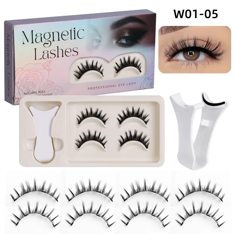 2Pairs Magnetic Eyelashes 3D Natural False Eyelash Reusable Easy Wear Eye Makeup Set Gluee-free Lashes