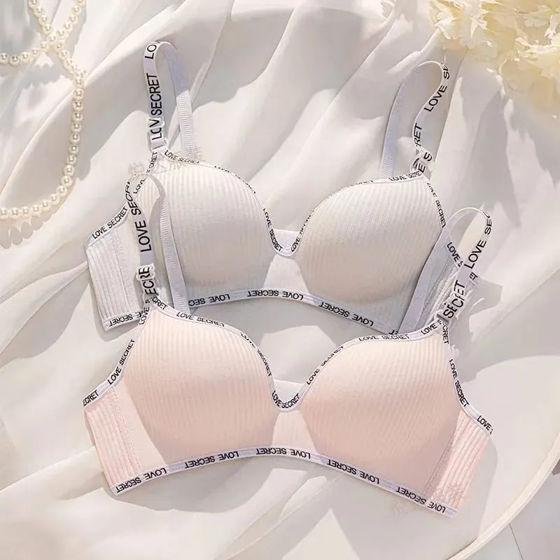 Sexy Alphabet Shoulder Strap Non-steel Ring Push Up Bra For Women Palm Cup Support Anti-sagging Breathable Lingerie
