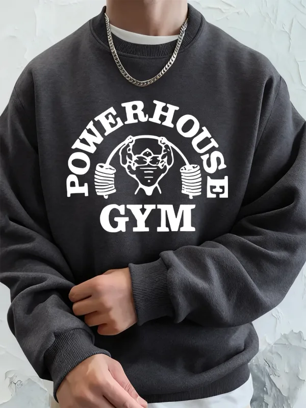 Powerhouse Gym Letter Printing Men Sweatshirts Winter Fleece Warm Hoodie Korean Loose Crewneck Pullovers Hip Hop Male Clothes