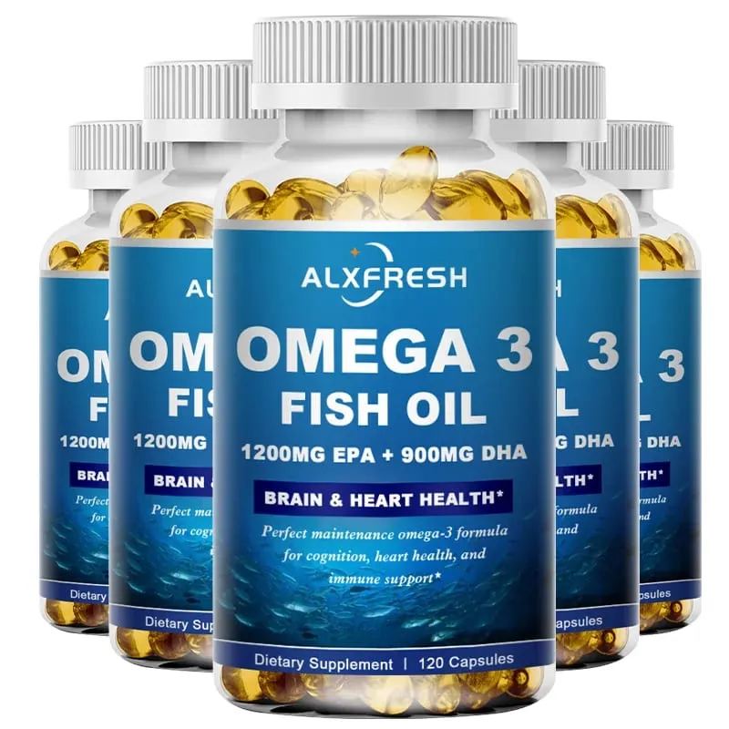 Minyak Ikan Alxfresh Wild Caught Omega 3– 120/60 Gel Lembut –3600mg Tinggi EPA 1300mg DHA 900mg Bukan GMO Makanan Tambahan Tanpa Gluten