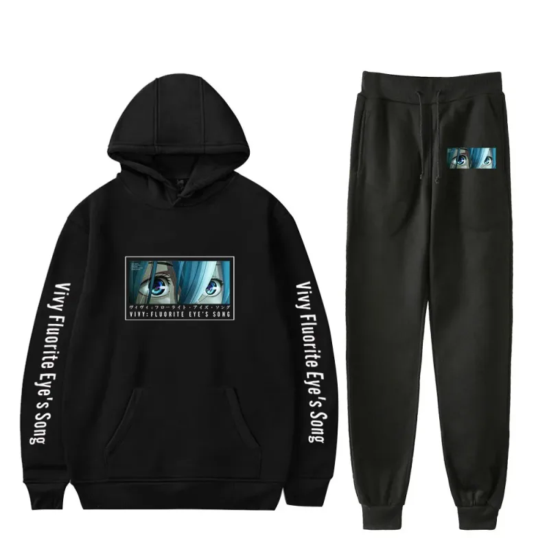 Harajuku Comfortable Vivy Fluorite Eye's Song Print Sweatshirt Sweatpants Hoodies+ Trousers Suit Boys/Girls 2 Piece Set Clothes