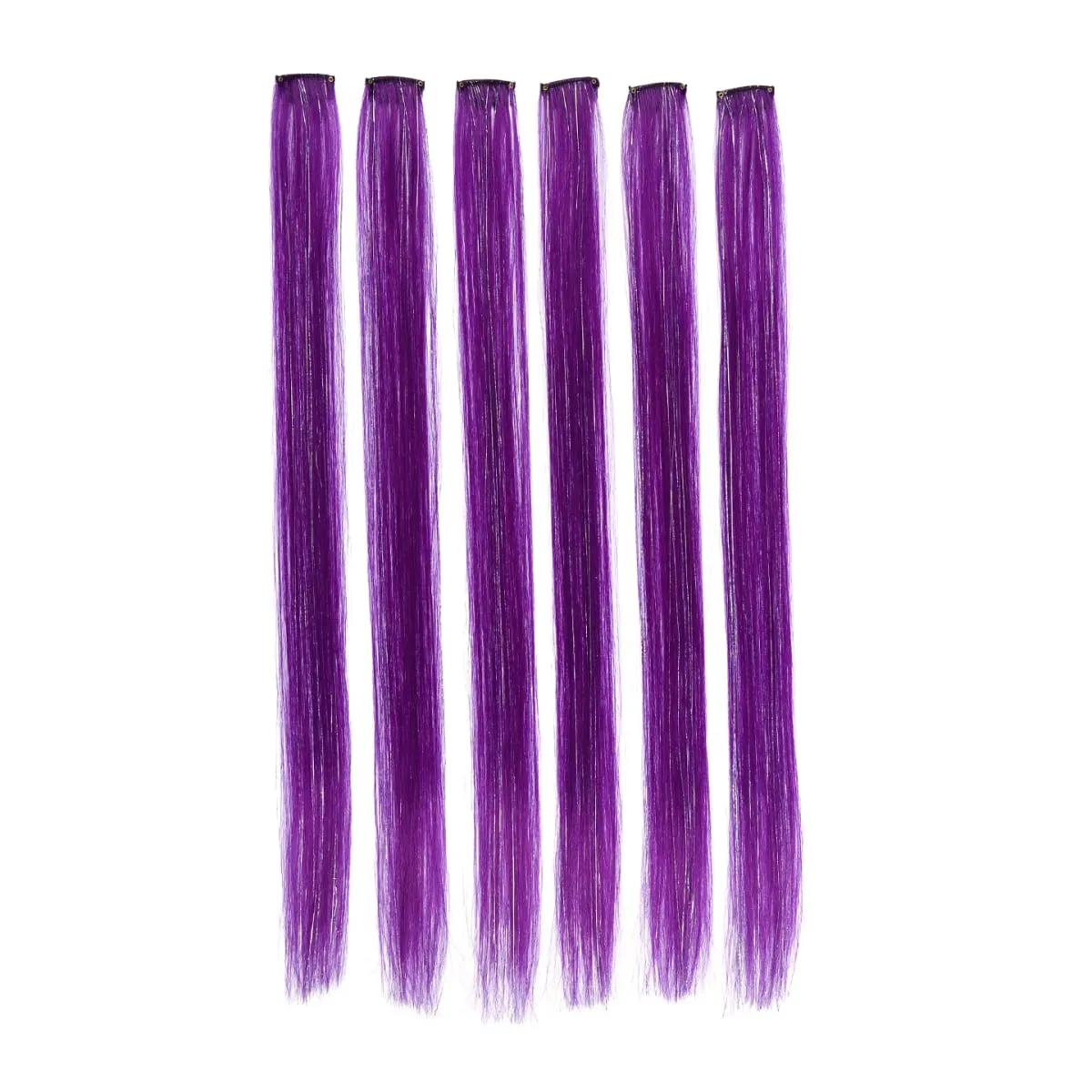 Synthetic 6pcs Clip in Hot Pink Hair Extensions Mix tinsels 22 Inch Colored Hair Extensions 2 in 1 Rainbow Hair