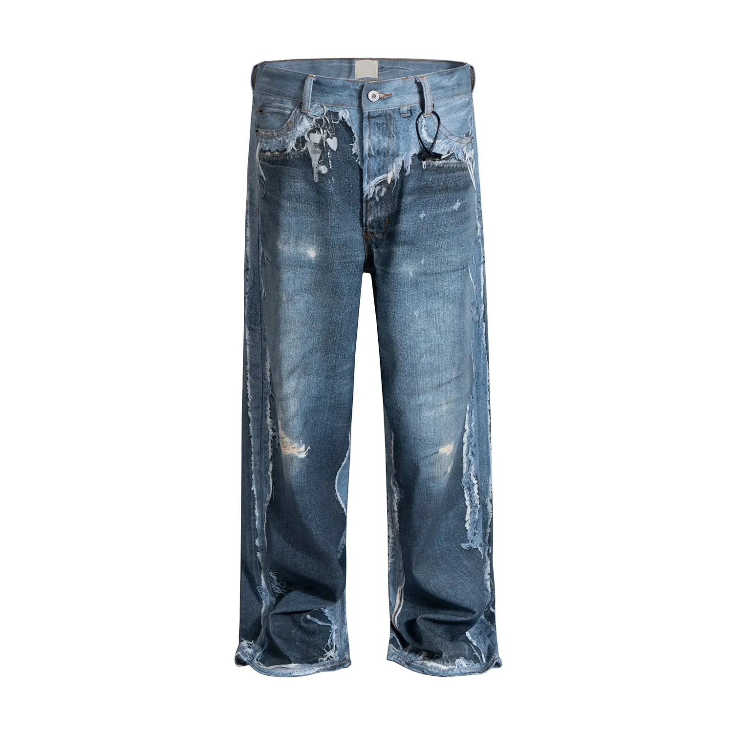 Fake Two Pieces 3D Print Patchwork Baggy Jeans for Men and Women Straight Casual Loose Denim Trousers Oversized