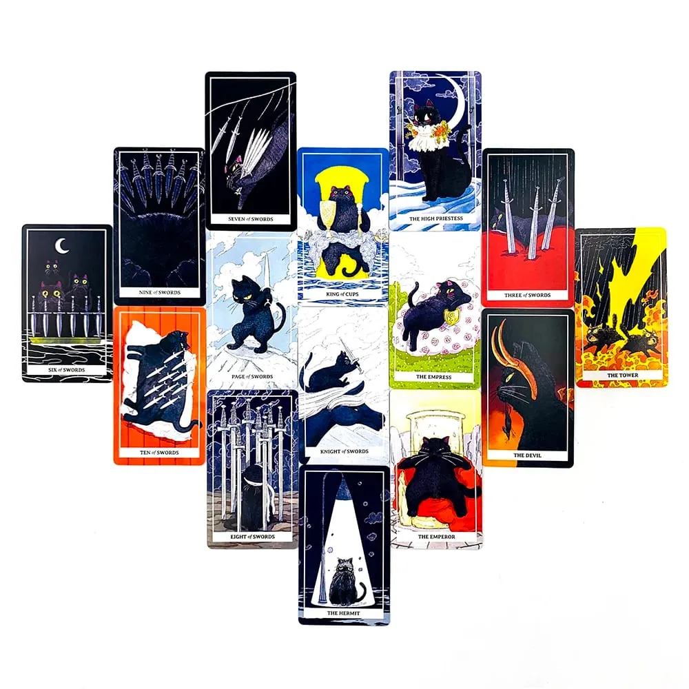 New Black Cat Tarot Deck 78PCS Cat-Themed Tarot Cards Meditation Divination Edition Deck Borad Game Party Games For Cat Lovers