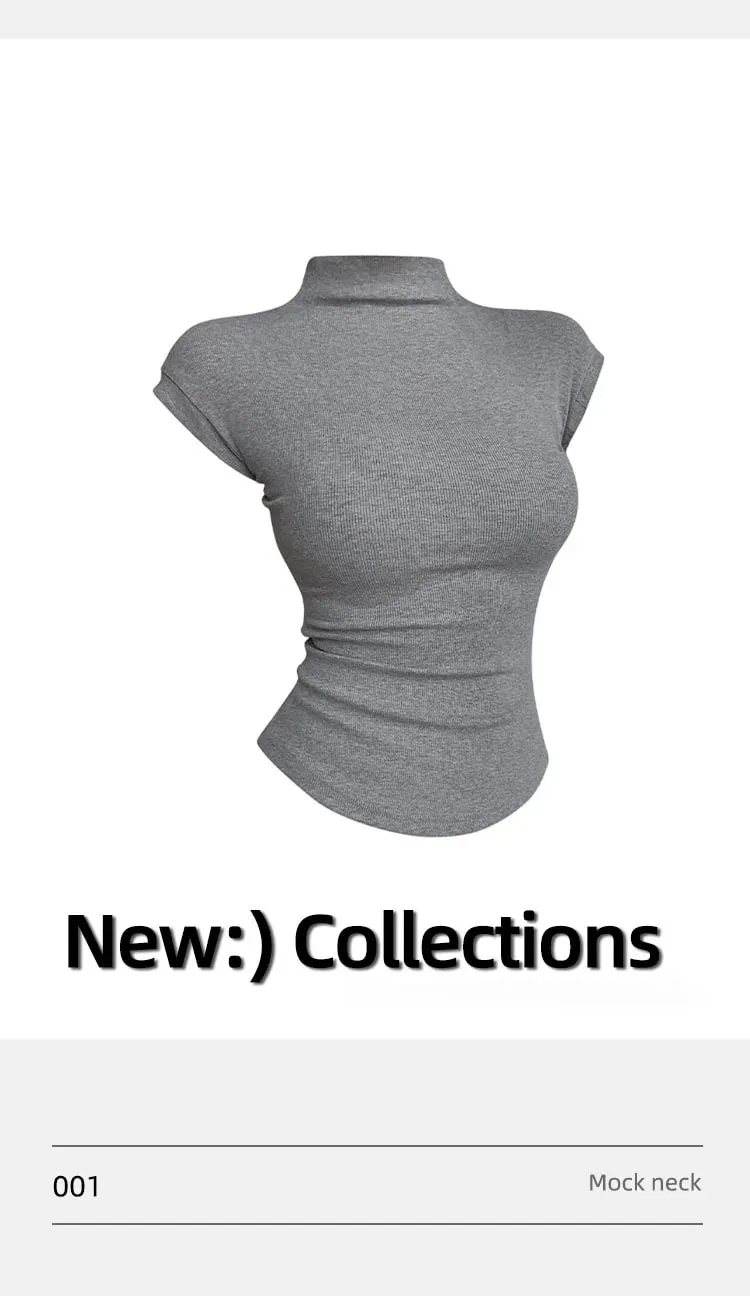 Women's Ribbed Cotton Short-Sleeve Commuter Top Stretchy Soft Minimalist Versatile Slim-Fit Breathable.
