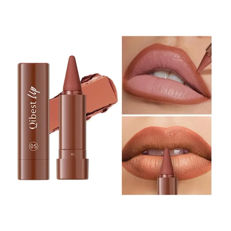 Lipstik Matte Tahan Air Liner 2-In-1 Pensil Pigmentasi Tinggi Warna Bibir Formula Pelembab Halus Lipstik Gradien Alami