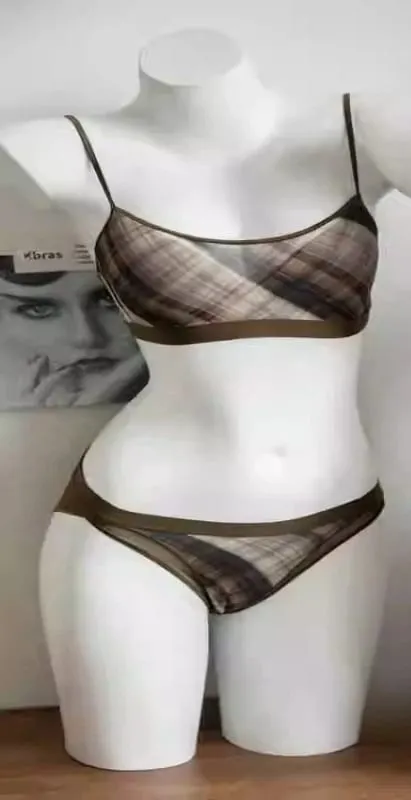 Women American Retro Plaid Intimates Set Thin Push Up Bra Anti Sagging Armpit Fat Support Comfort Everyday Wear
