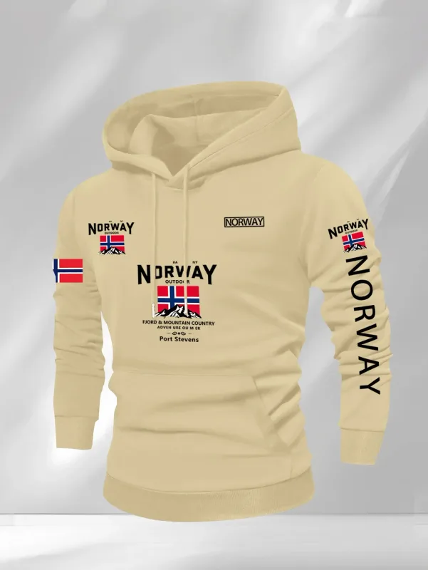 Norwegian Print Fashion Men Women Hooded Sweatshirt Autumn Winter Daily Outdoor Vacation Fitness Casual Loose Warm Sportswear