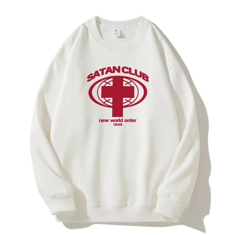 Harajuku Streetwear Oversized Ανδρικό πουλόβερ με κουκούλα Satan Club Φούτερ με κουκούλα γραφικών τύπων Φούτερ Hip Hop Αισθητικά μπλουζάκια Goth Y2k
