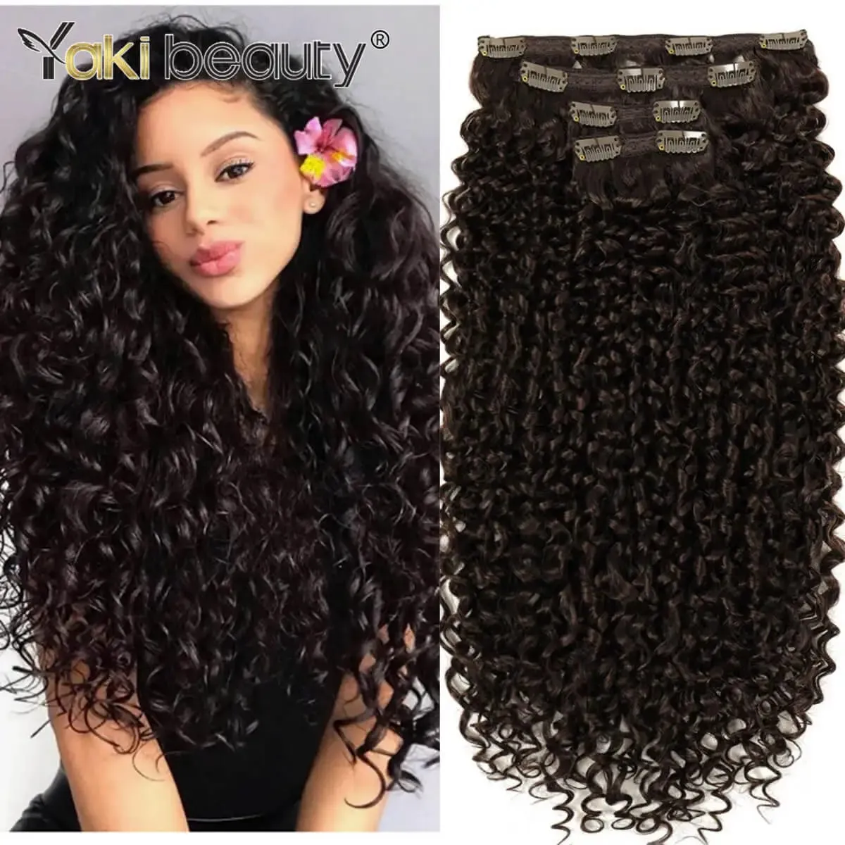 26'' Synthetic Jerry Curly Hair Extensions Double Weft Clip-In Full Head 6PCS/Set Organic Ice Silk Hairpiece Black/Brown 160g