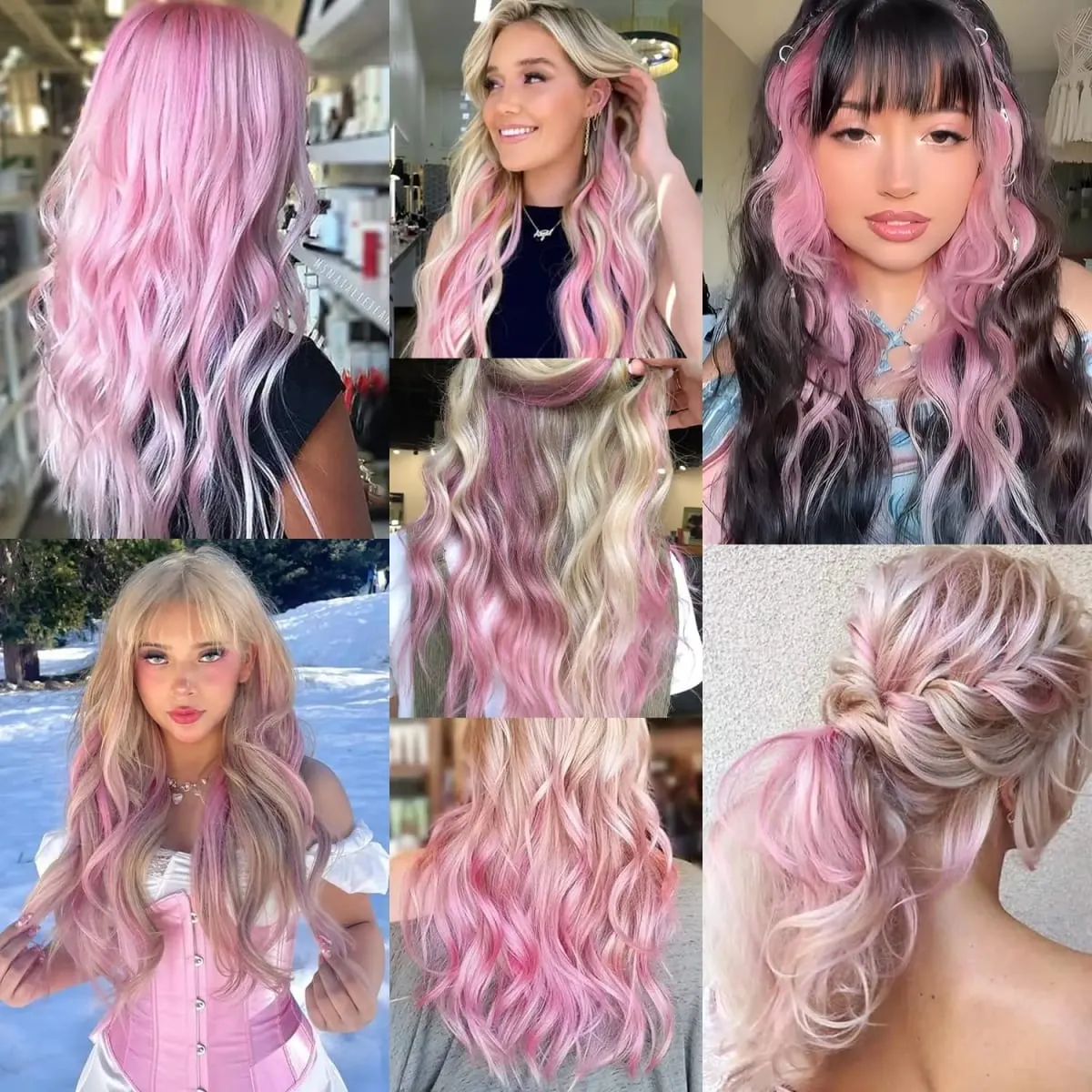 6 Pcs Black Hair Extensions 22 Inch Curly Wavy Colored Hair Colorful Clip in Extensions Highlight Party for Kids Girls Synthetic