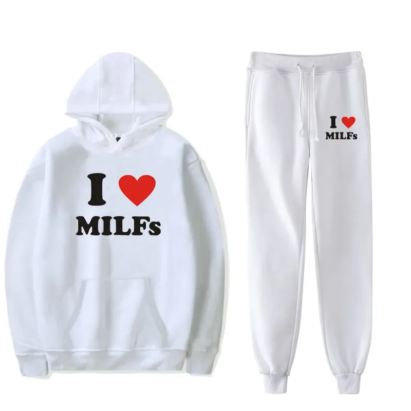 Comfortable Mother's Day I Love MILFs Print Sweatshirt Sweatpants Suit Women's Hoodies+Trousers Suit Girls 2 Piece Set Clothes