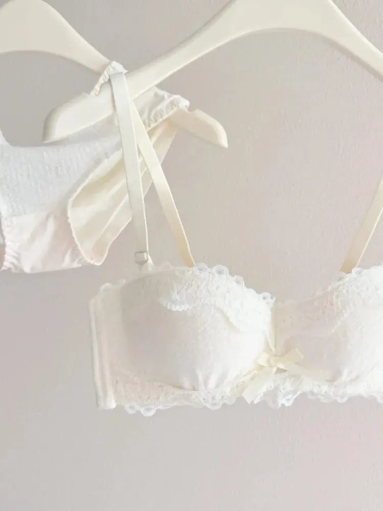 Lace Sexy Lingerie Set Push Up Thick Padded Small Breast Enhance Shaping Half Cup Bra Concealed Brief Intimates Underwear