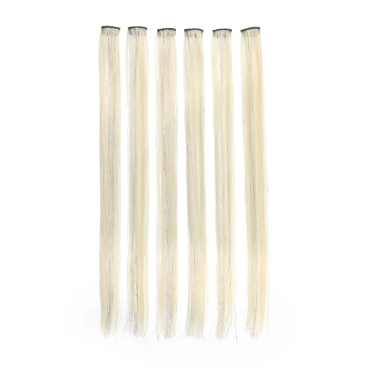 Synthetic 6pcs Clip in Hot Pink Hair Extensions Mix tinsels 22 Inch Colored Hair Extensions 2 in 1 Rainbow Hair