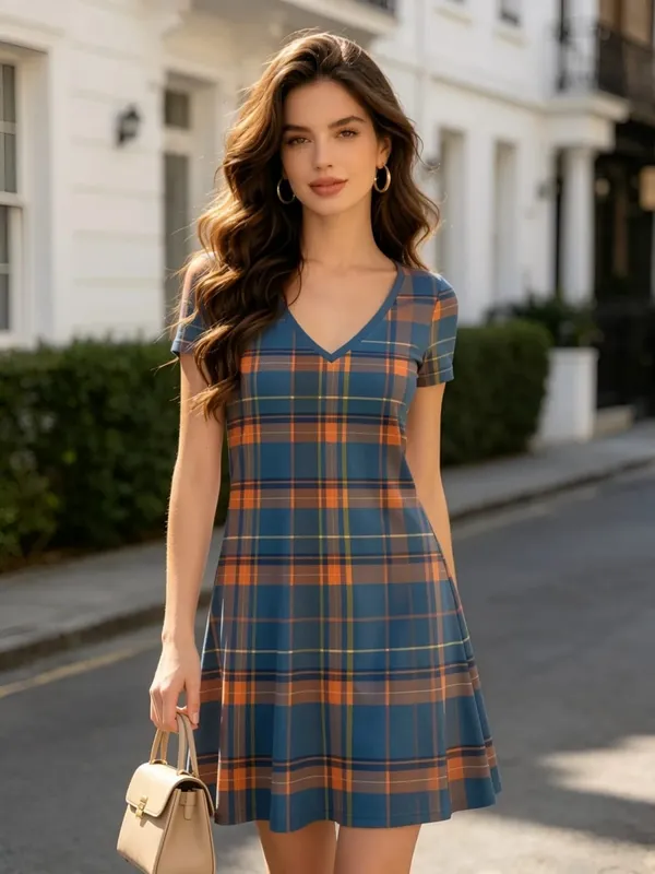 Womens V Neck Short Sleeve Fit Flare Mini Dress Breezy A Line Casual Sundress for Weekend Vacation Travel Everyday Casual Outfit