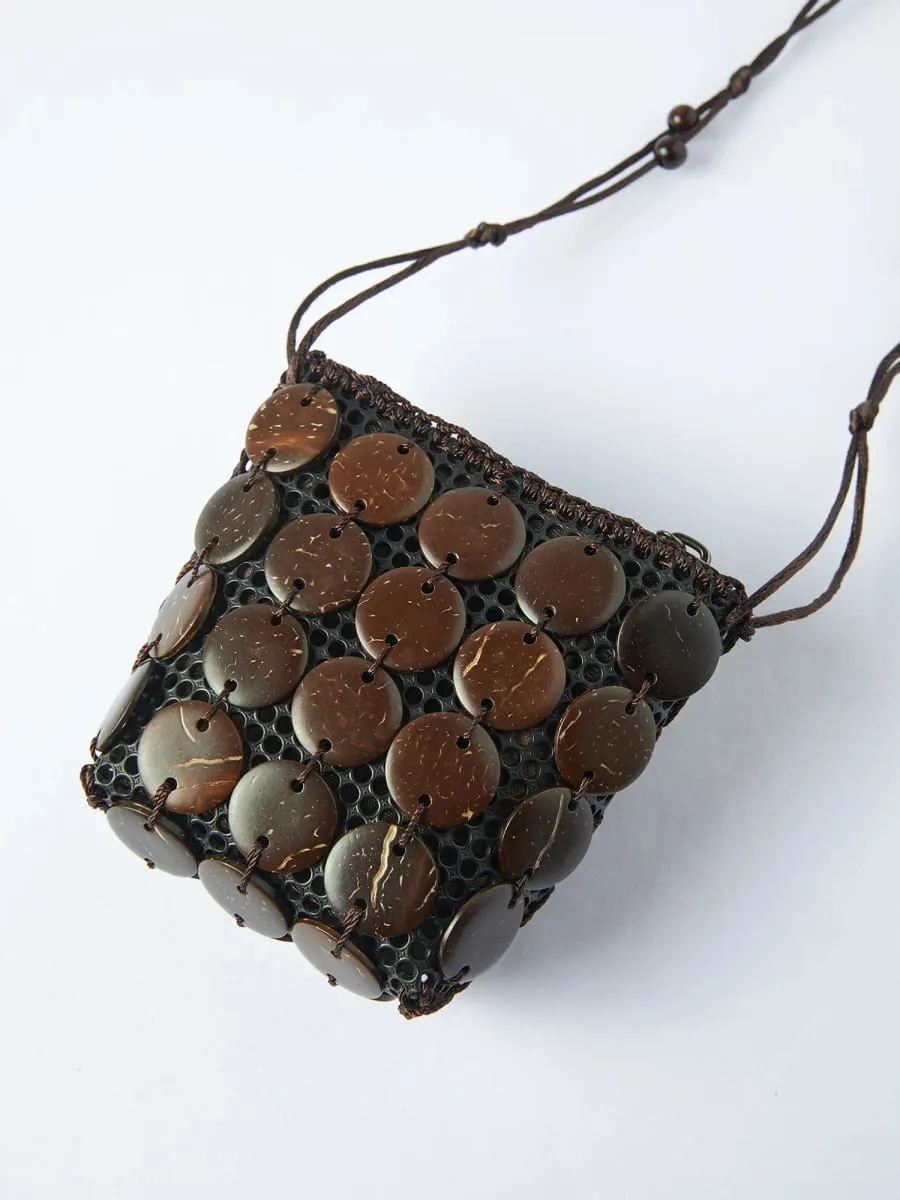 Mini sac à bandoulière en perles de bois tissées à la main pour femmes, Style rétro avec Accent perlé, pour les vacances et un usage quotidien, été 2026