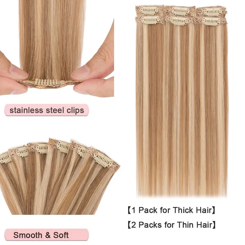 6 Pcs Clip In Human Hair Extensions Single Clip Ins Short Hair Extensions Seamless Straight Highlight Hairpieces for Women