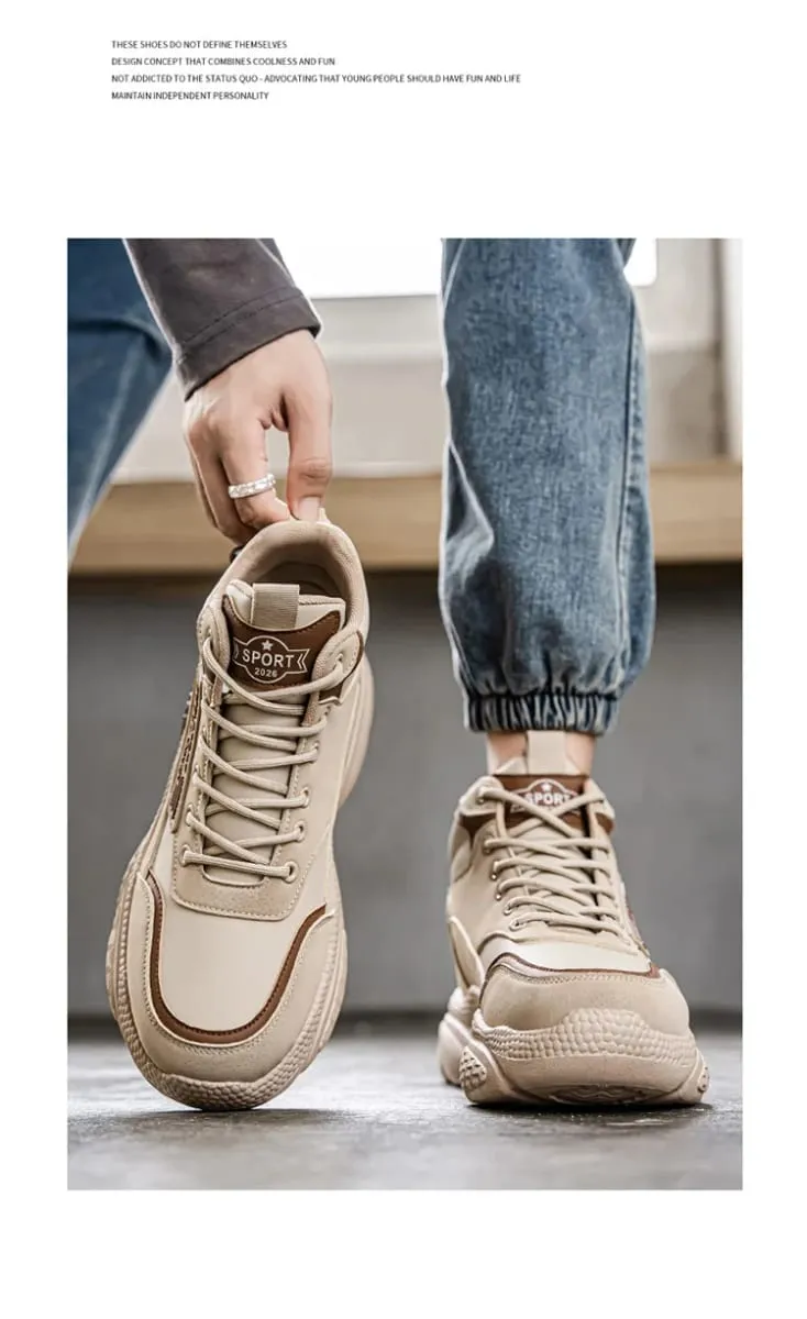Men's High Top Sneakers Luxury Designer Men Boots Outdoor Fashion Lace-Up Casual Shoes High Quality Leather Platform Boots Male