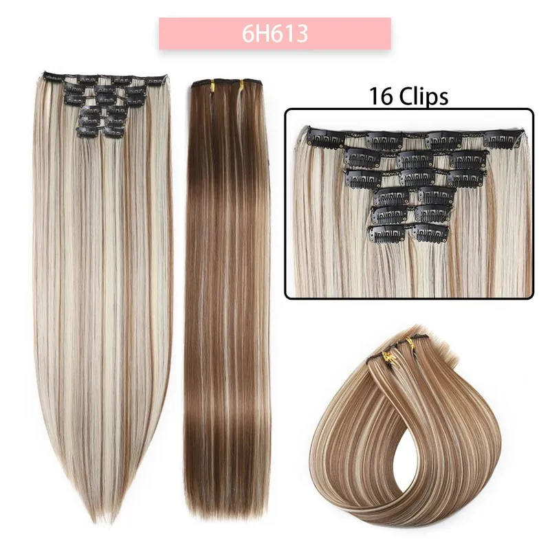 6-Piece Set 24-Inch Synthetic Clip-On Hair Extensions Straight Hair Removable Lightweight Synthetic Wig Women's Exclusive