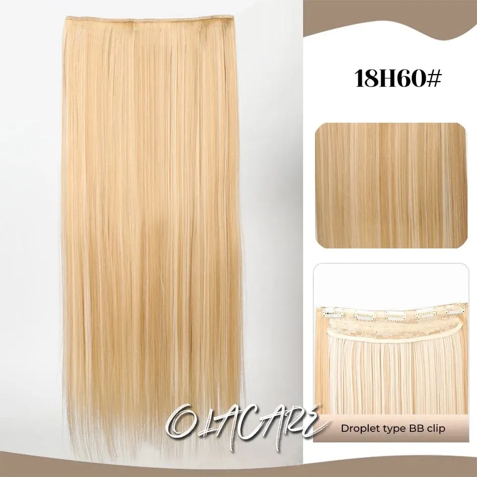 Synthetic Wig 5 Clip One Piece Invisible Hair Extensions Long Straight 24Inch Heat Resistant Hairpiece for Women