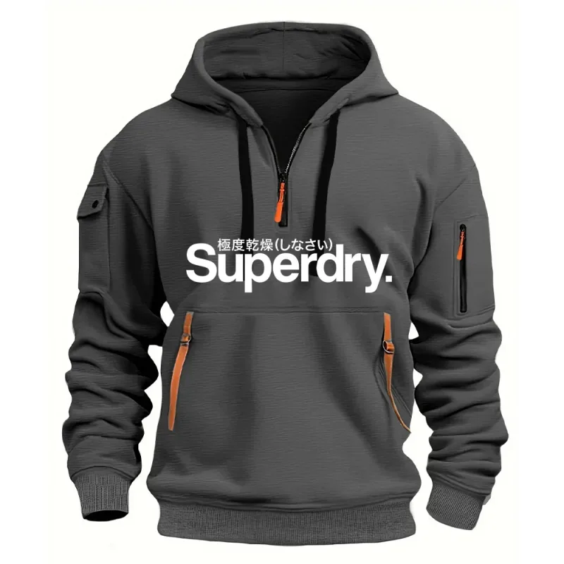 New men's hooded sweatshirt for autumn and winter 2025 fashionable outdoor jogging and fitness loose men's pullover sweatshirt