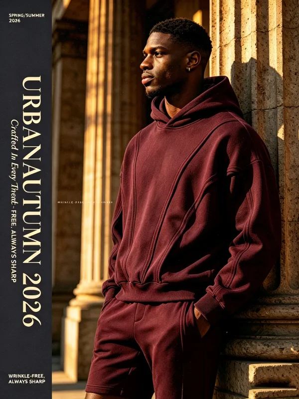 Men's hooded sweatshirt, warm and loose hooded sweater, pocket drawstring details, men's fall-winter sports jacket elastic cuffs