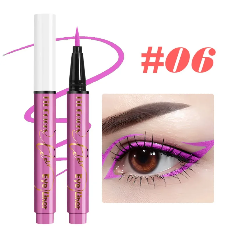 12-color UV Fluorescent Eyeliner Pen Neon UV Reactive Liquid Eyeliner Waterproof Long Lasting Matte Colorful Eye Liner Makeup