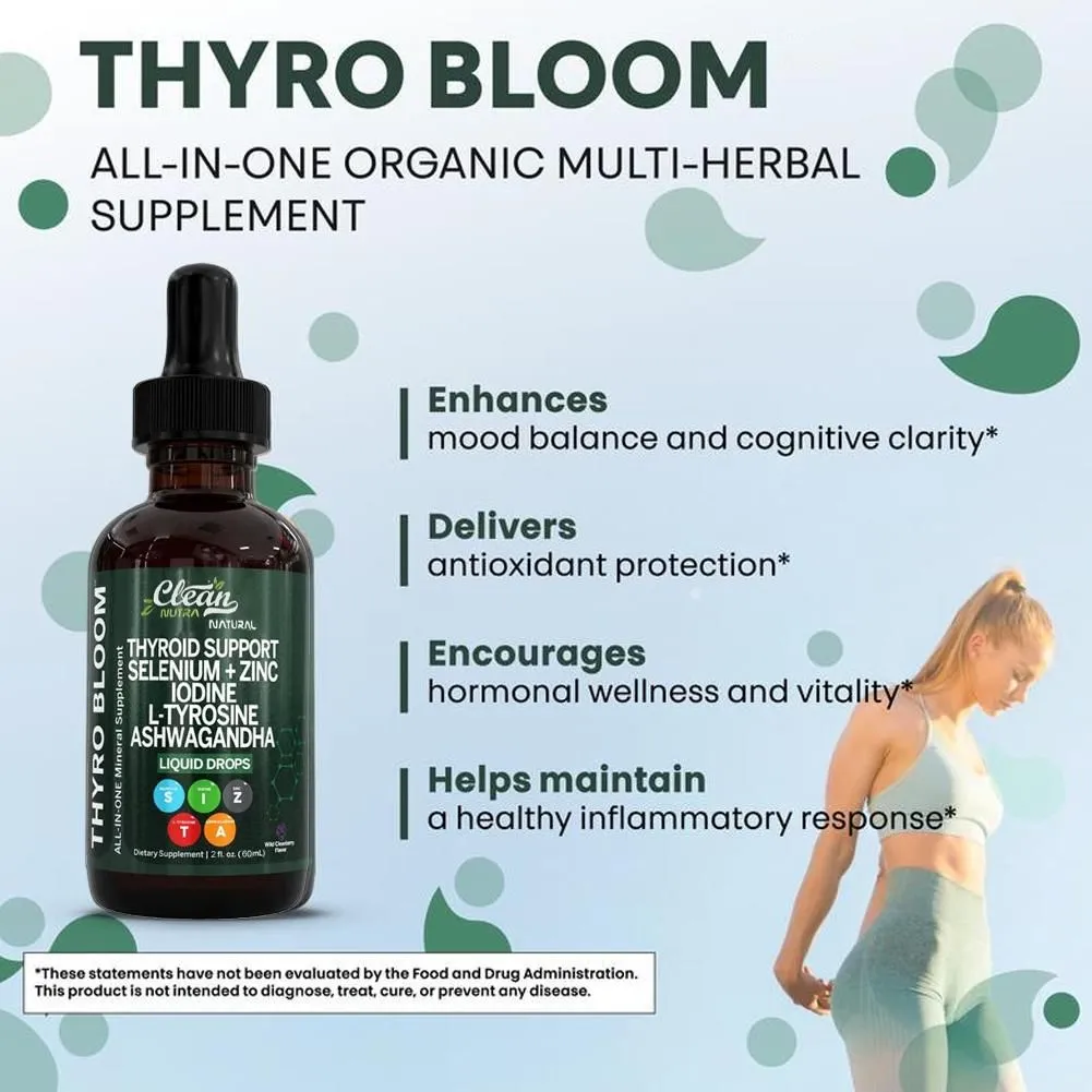 60ml Supplement Liquid Drops Vitamin B3&D12 Selenum Zinc Iodine L-tyrosine Ashwagandha Daily Supplment Bladderwarack Extract