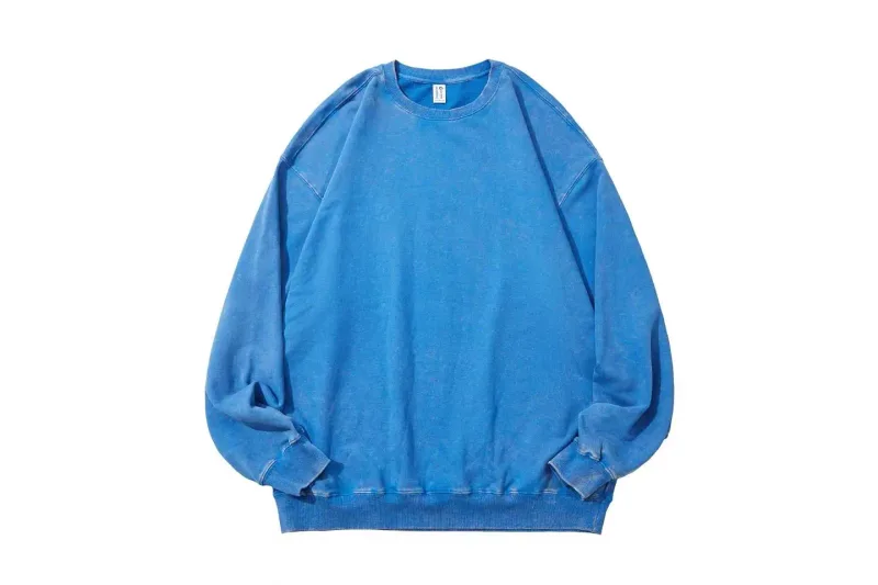 Extra-Large 100% Pure Cotton 350g Round-Neck Hoodie Washed-Out Retro Wax-Printed Snowflake Crewneck Sweater Casual Distressed