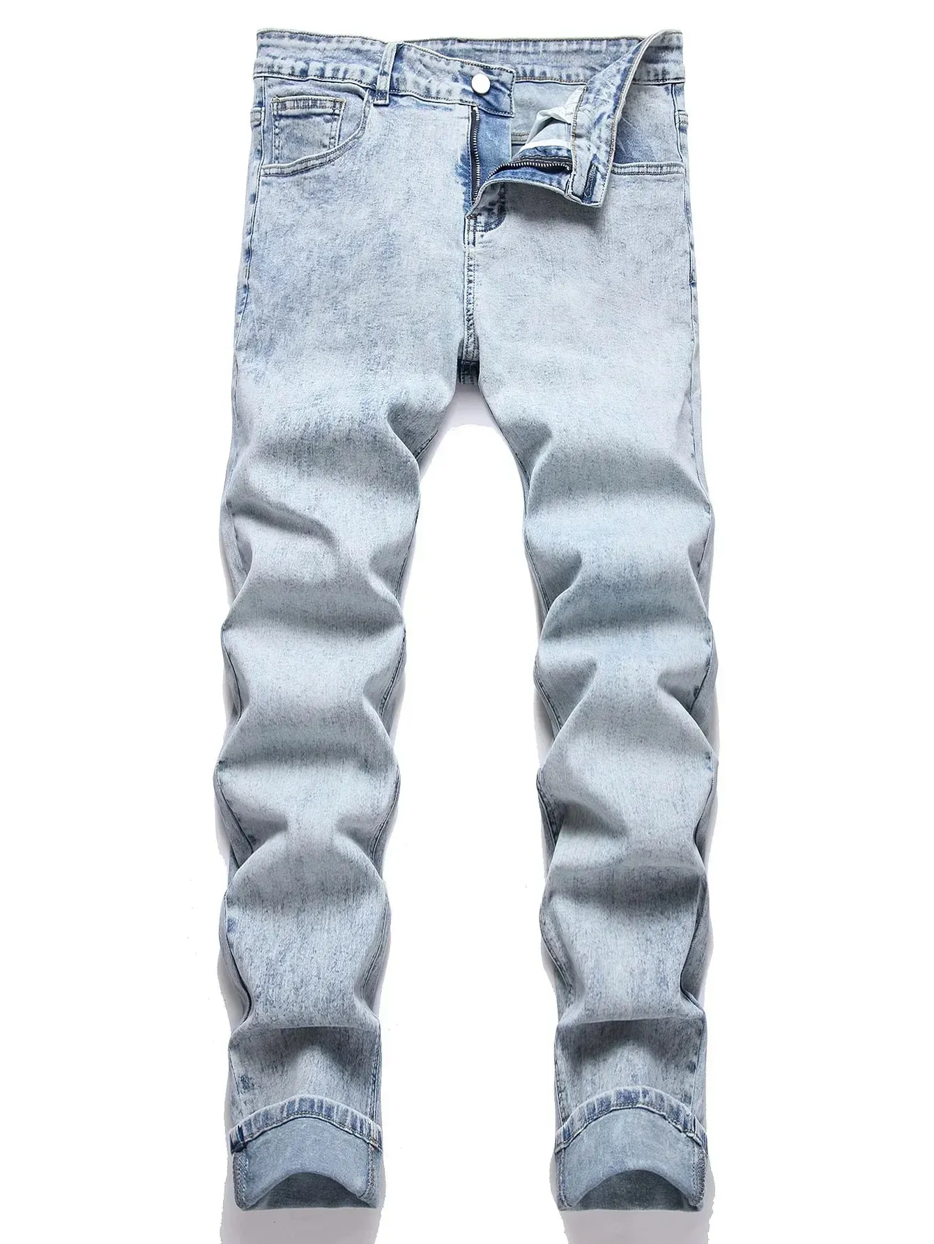 Men Stretch Jeans Pencil Pants Mid Waist Slim Fit Washed Denims Casual Vintage Distressed Basics Denim Ankle Length Trousers