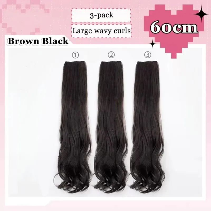 3Pcs/Set 6Clips Hair Extension Black Long Large Wavy Curls Natural Hair Hairpiece Heat Resistant Fiber For Women Hairstyle