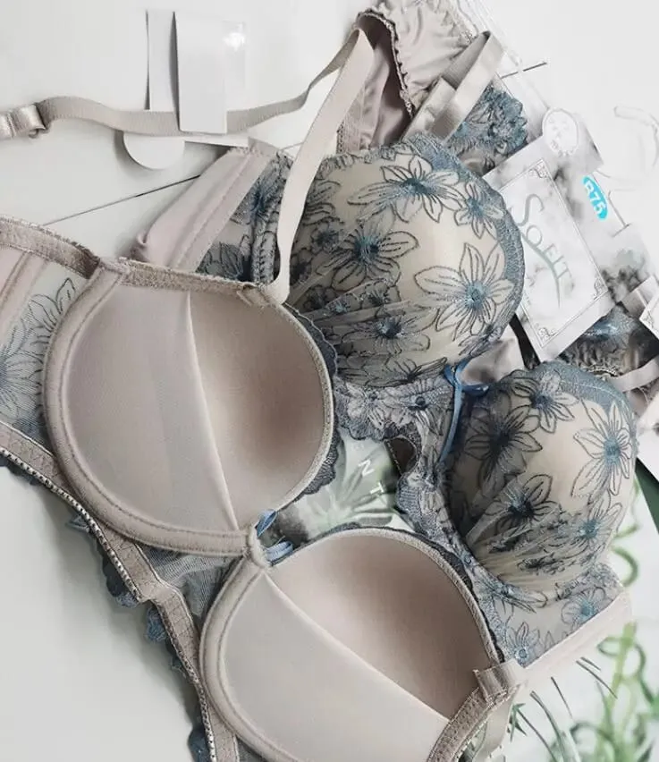 Mới tập hợp hỗ trợ áo ngực ren Bộ mẫu sang trọng thêu thân thiện với làn da quần lót breif phù hợp với thoải mái wirefree quần lót