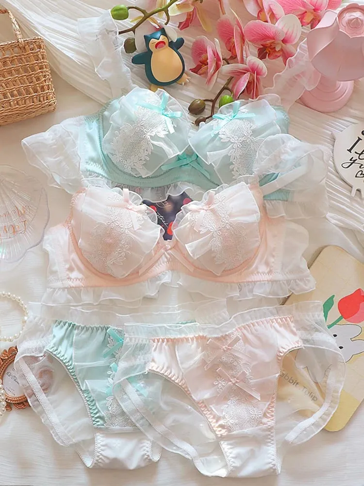 Summer sweet girl underwear lace sweet plus size lingerie with briefs suit women large size bras with steel ring bra set