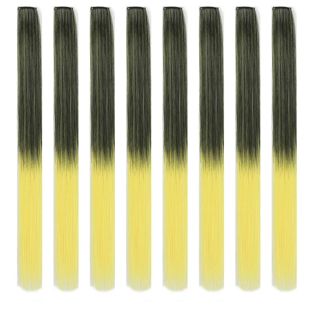 8pcs/pack Colored Party Highlights Clip in Hair Extensions for Girls 22 inches Multi-colors Straight Hair Synthetic Hairpieces