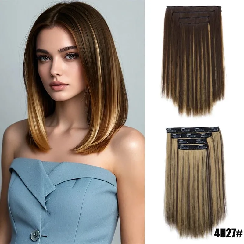 Wig piece for women long straight hair extensions 11 card four piece set synthetic clip hair