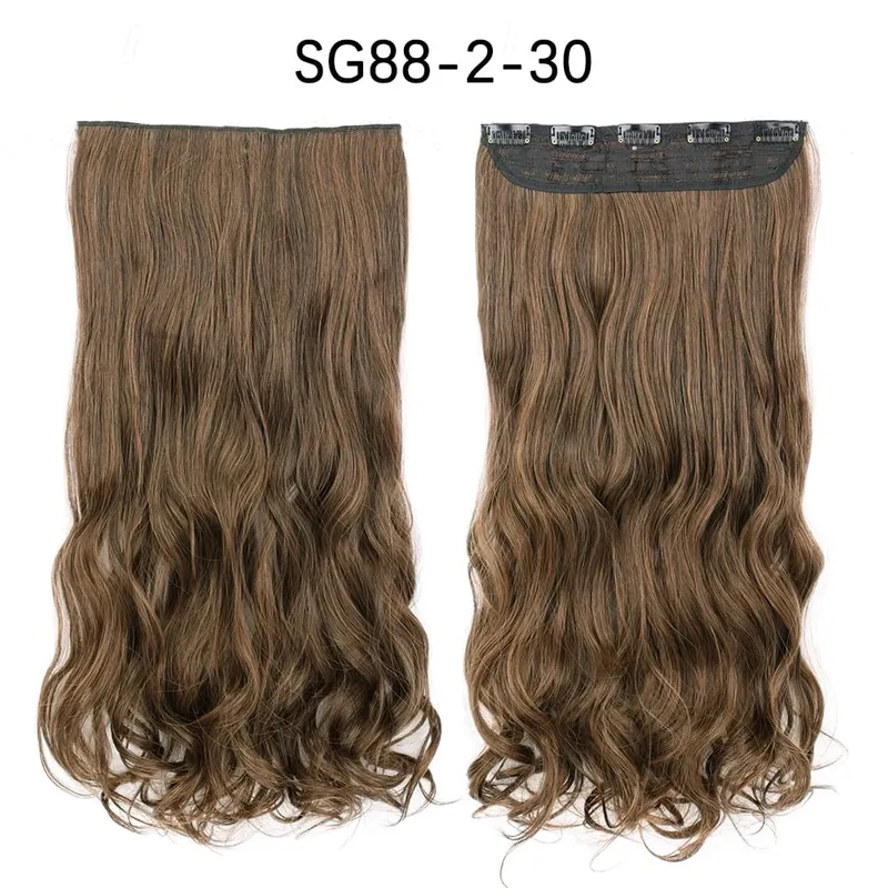 Azqueen Synthetic 5 Clips in Hair Extension Long Straight Hairpiece Haistyle high temperature fibert Golden brown black