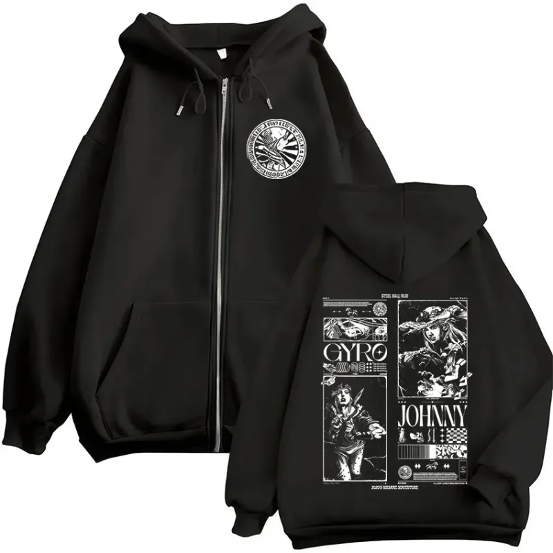 Anime Jojo Bizarre Adventure STEEL BALL RUN Zipper Hoodies Men Women Zip Up Hooded Sweatshirts Vintage Jackets Coats Streetwear — image 1