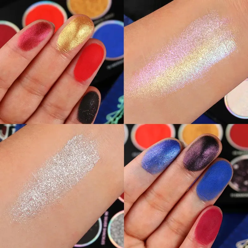 Ögonskuggspalett 12 färger Chameleon Metallic Silver Shimmer Svart Goth Clown Halloween Long Wear Vegansk ögonmakeup 17g